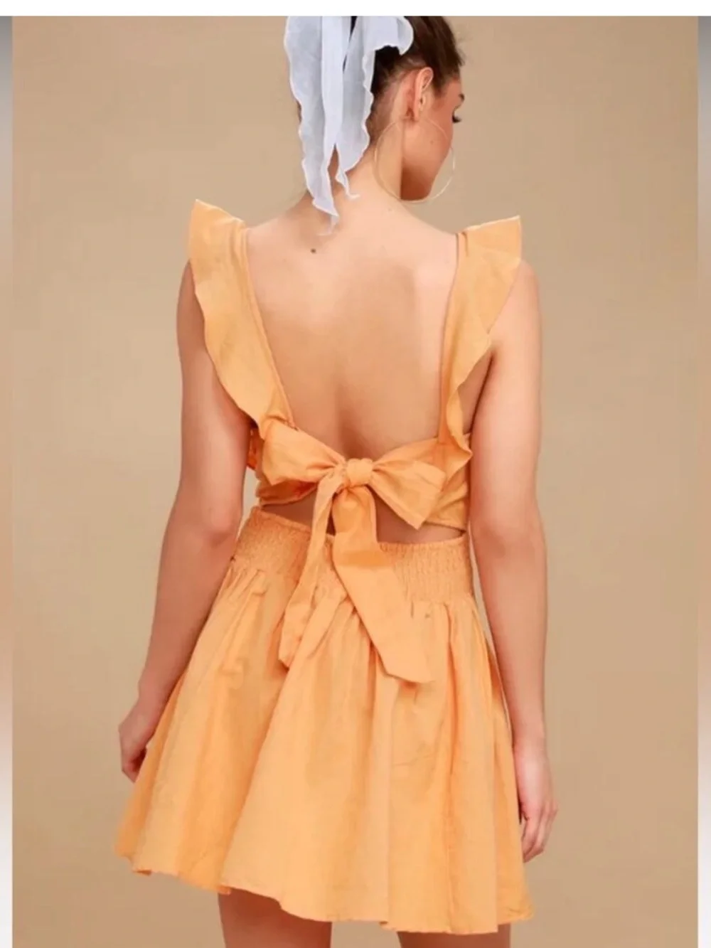 Free People Peach One-Shoulder Erin Mini Dress Linen Blend Small